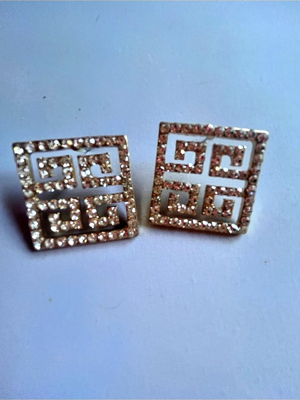 Geometric Rhinestone Square Earrings in Gold Like New